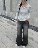 Vida button open neck ribbed knit