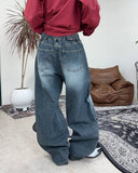 Per pintuck wide denim pants