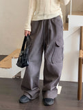 Tonijon Pocket Cotton Banding Long Wide Cargo Pants