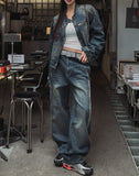 Ocean Washing Stitch Biker Denim Jacket