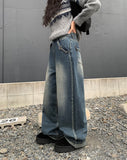 Lensi Back Pocket Wide Washing Long Denim Pants