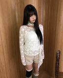 [Muffler Set] Diven Flower See-through Lace Blouse Set