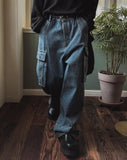 Two-line washing cargo denim pants