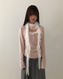 Dew Lace Loose Fit Button Shirring Long Sleeve T-Shirt