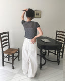 Noyal Ribbon Punching Stitch Wide Pants