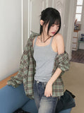 Uter Check Boxy Overfit Vintage Long Sleeve Shirt
