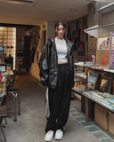 Seri glossy crack leather hoodie field jacket