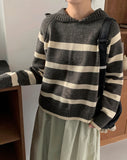 Monku stripe wool hood knit