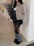 [Lining Quilting] Celan Hairy Fur Collar Jacket