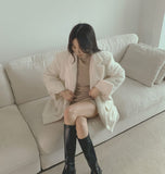 Boucle Quilting Lining Fur Shoulder Pad Winter Jacket