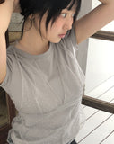 Catin Dot See-through Halter Neck Layered Short Sleeve T-Shirt