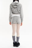 Cozy velour slim crop hood zip-up
