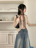 Gabel damage slit button long sleeve cardigan