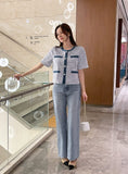 Tune Round Color Matching Short Sleeve Tweed Jacket