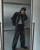 Ocean Washed Stitch Biker Denim Jacket
