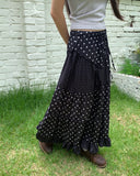 Achu Dot Shirring Tiered Lace Frill Long Skirt
