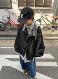 [BAONHAUS] Yu-ring check color matching collar pin tuck overfit bomber jumper