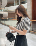 Heden Open Collar Stripe Puff Short Sleeve T-shirt