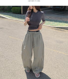 Rustling Folding Vertical Color Matching Stripe Two-Way Wide Jogger Banding Pants