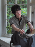 Yushi Stripe Henley Neck Short Sleeve T-Shirt