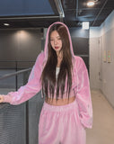 Wrinkle Velour Two Way Crop Hood Zip-Up