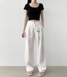 Pin Tuck Tencel Cooling Lightweight Wide Cotton Pants