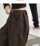 Corduroy Hem Snap Folding Cut Long Wide Pants