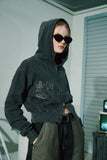 [2-WAY] Fluttery Pigment CROP Hood Zip Up Smoke
