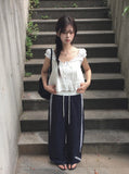 Deumyo Color Matching Track Nylon Banding Wide Pants