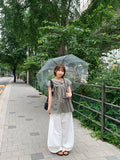 Hustle check ribbon short sleeve blouse