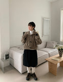 Beltin duffel cable crop collar cardigan