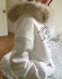 [Brushed Lining] Biffon Lettering Loose Fit Fur Hood Zip-Up