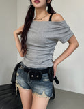 Bondi Drape Pintuck Off-Shoulder Short Sleeve