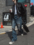 Dusty damage wide denim pants