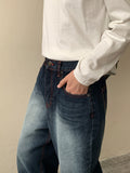 Senreto washed stitch denim pants