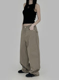 Back pocket wide cotton pants
