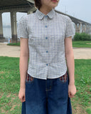 Cookel seersucker check short sleeve shirt