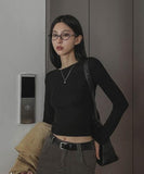 [U-BASIC] Soft Ribbed Round Crop Long Sleeve