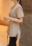 Karey Linen Strap Short Sleeve Blouse Jacket