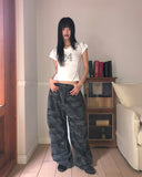 Nuring Camo Snap Button Two-Way Wide Long Pants
