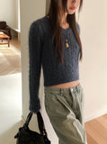 Gwen Cable V-neck Angora Knit