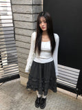 Warmin Frill Banding Check Midi Skirt