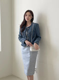 Saleh Color Matching Tweed Short Jacket
