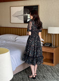 Masha See-Through Flower Chiffon Smoke Banding One Piece
