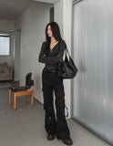 Akan eyelet strap semi-bootcut pants