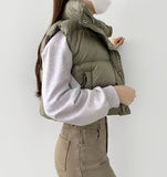Glossy High Neck Trendy Pom Pom Crop Vest Padding