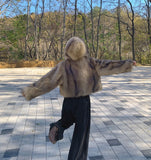 High Quality Egg Big Hood Crop Hip Mood Fur Jacket