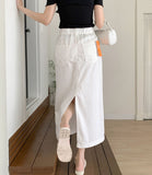 Span Summer Banding Back Slit Cotton Long Skirt