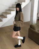 [muffler set] Tur no-collar V-neck button long-sleeved jacket