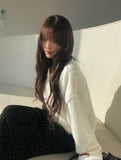 Nancy Henley Neck Button Round Patch Wool Knit
